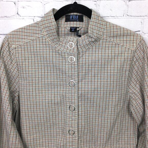 FDJ Fench Dressing Jeans Mock Collar Snap Up Roll Tab Plaid Zip Pocket Jacket S - Picture 2 of 15